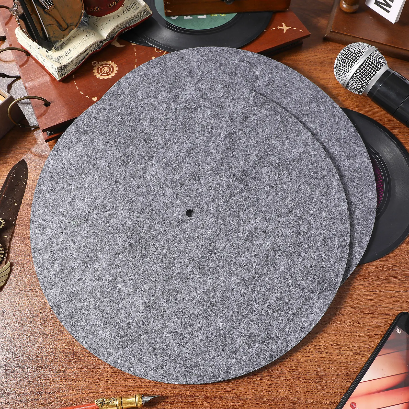 2 tapis de protection en feutre pour disques vinyles, anti-vibrations pour une lecture stable sur les tourne-disques