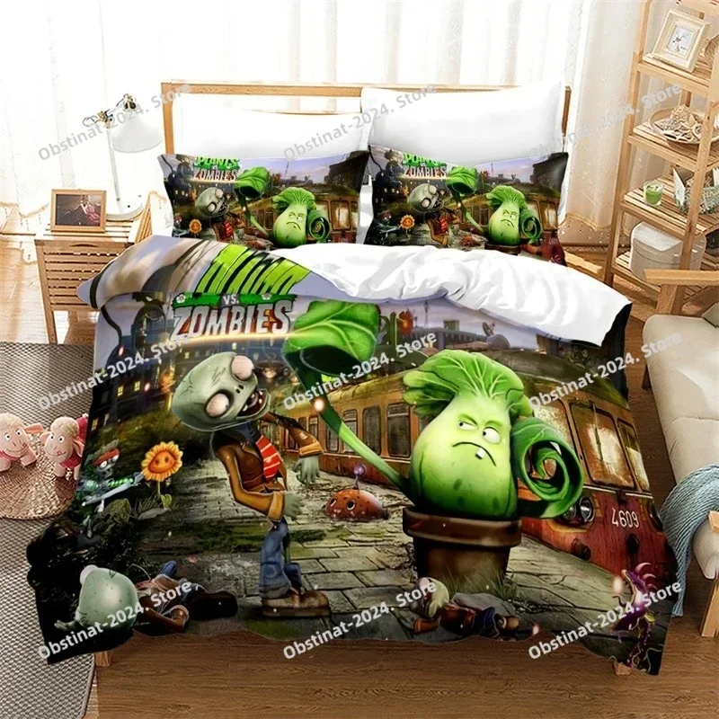 

Popular Games Pattern Bedding Set 3d Plant Zombie Cartoon Duvet Cover Set with Pillowcase Single Double Queen King Bedclothes