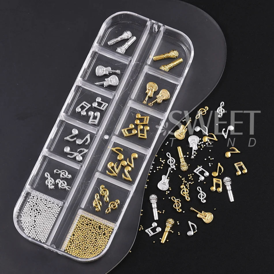 1/2 Stück Metall-Nagelkunst-Dekoration Gemischte Gold-Silber Musiksymbol Mikrofon-Design Nagelcharms DIY Maniküre-Zubehör Nagelbedarf – Detail 6