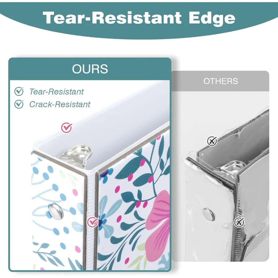 Floral 3 Ring Binder 1 Ih tive Recipe Binde Client Records with Clear Interior Pockets for Letteize 11" x 8.5" Paper PVC Cover