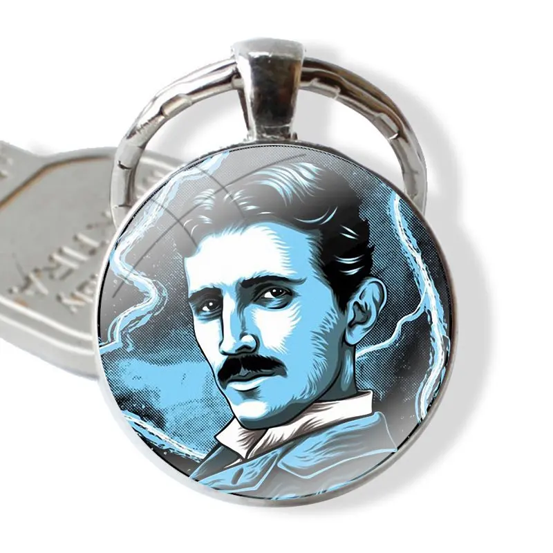 Keychain Handmade Glass Cabochon Key Ring Holder Pendant Key Chains Nikola Tesla