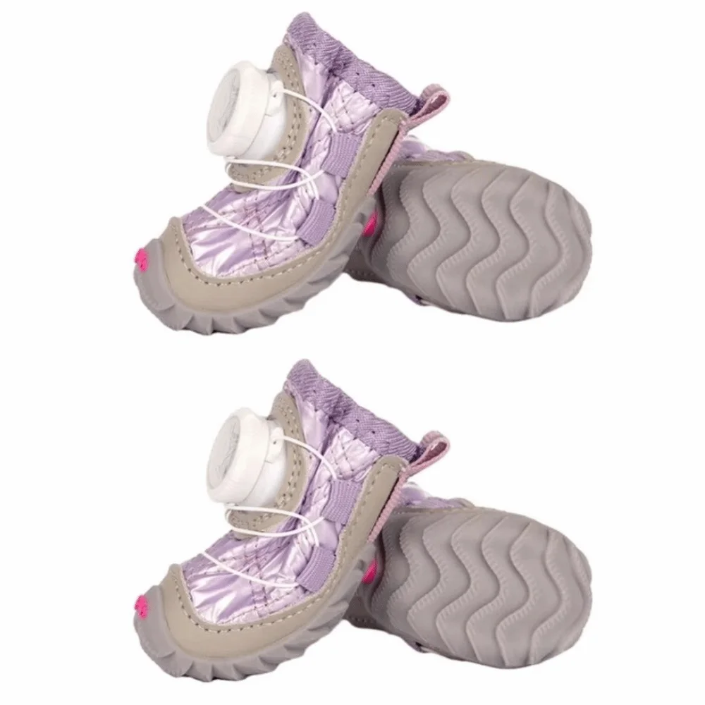 4Pcs/Set Anti-Skid Sole Dog Boots Fleece Lined with Adjustable Knobs Dog Shoes Waterproof Paw Protective Shoes