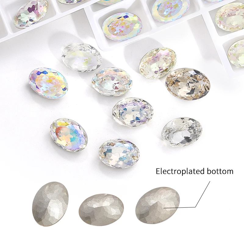 Loose Oval Gem Glass Sew On Rhinestones For Pointback Jewelry Making Strass Glitter Crystal Diamond Clothes Sewing Accessories