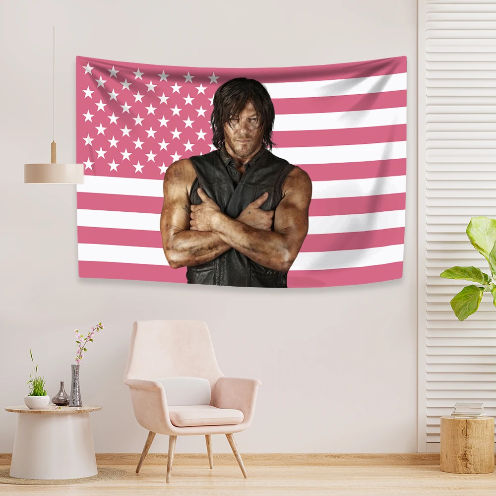 Normans różowa flaga amerykańska tapeta ścienna R-Reedus Home Decor estetyka sypialnia akademik ściana wisząca tło tkanina festiwal prezent