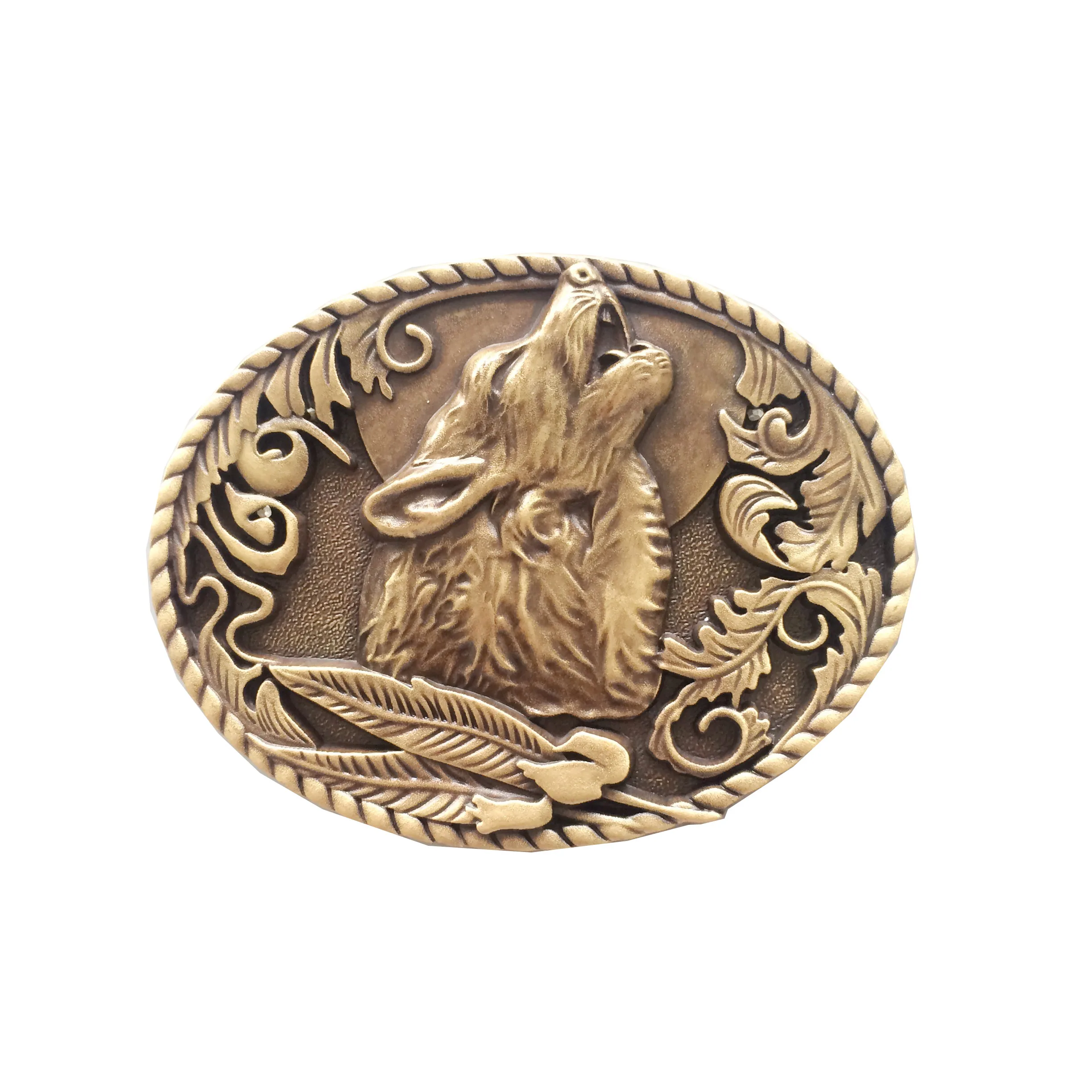 New Antique Bronze Plated Wolf Wildlife Western Oval Belt Buckle also Stock in US BUCKLE-WT013AB Free Shipping