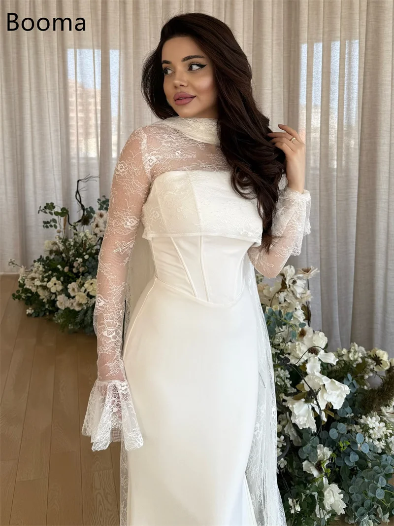 Booma Mermaid Long Elegant Lace Flooe-Length Wedding Dresses Satin Full Sleeve Brides Gown Custom Made 2025