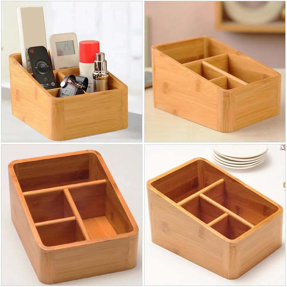 

1 pc Desktop Storage Box Bamboo Makeup Organizer Large Capacity Holder For Vanity Countertop Storage Case