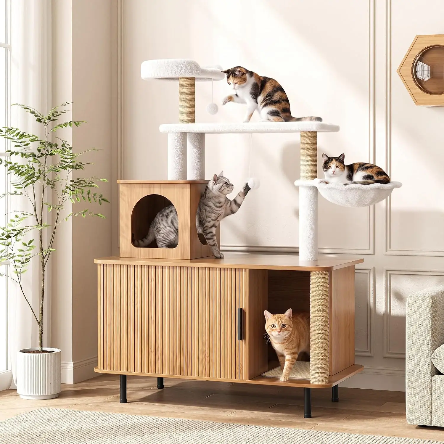 Cat Tree with Litter Box Enclosure, 52