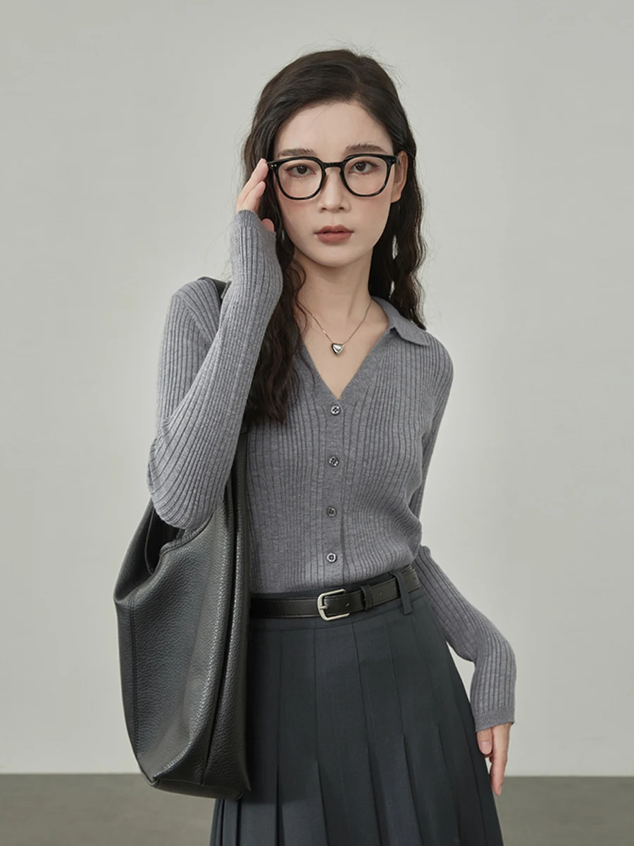 

Женский облегающий вязаный кардиган с V-образным вырезом, модный базовый топ для повседневной носки, с длинными рукавами, из полиэстера и нейлона