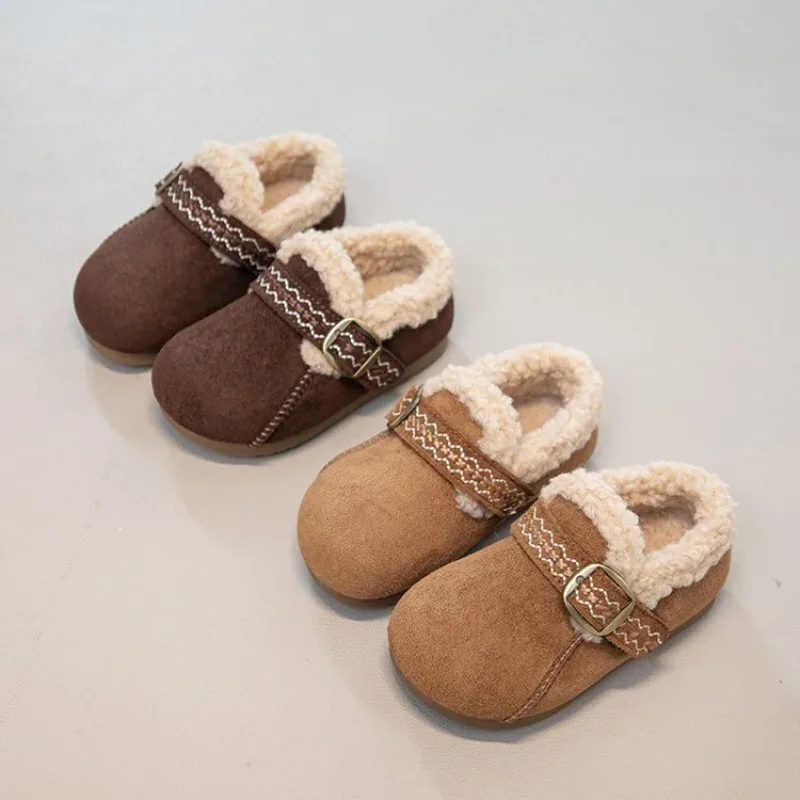 2026 New Fashion Children's Causal Shoes Soft Winter Causal Girls Cotton Shoes Solid Color Kids School Plush Boots Warm Shoes