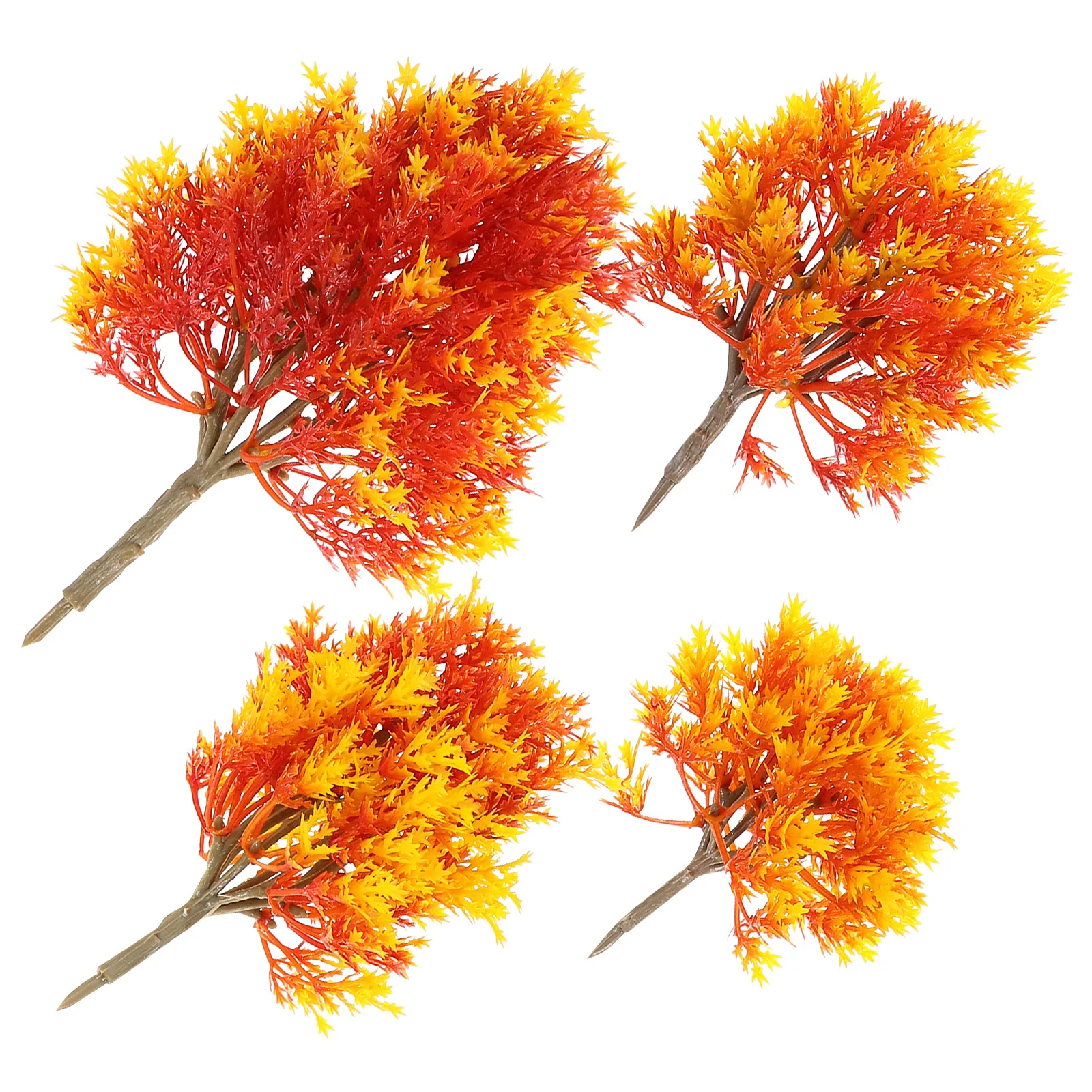 

4Pcs Plastic Orange Maple Trees Set Different Lengths 19cm 15cm 13cm 10cm Landscape Decoration Garden Scenery Accessory