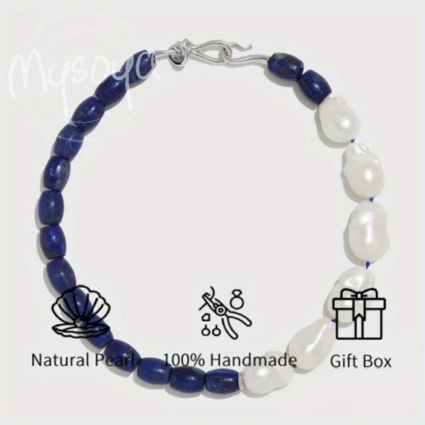 

MYSOYA 10-13mm Baroque Pearl Lapis Lazuli Necklace Multiple Sizes Gift Box Perfect Gift For Wedding Birthday Christmas New Year