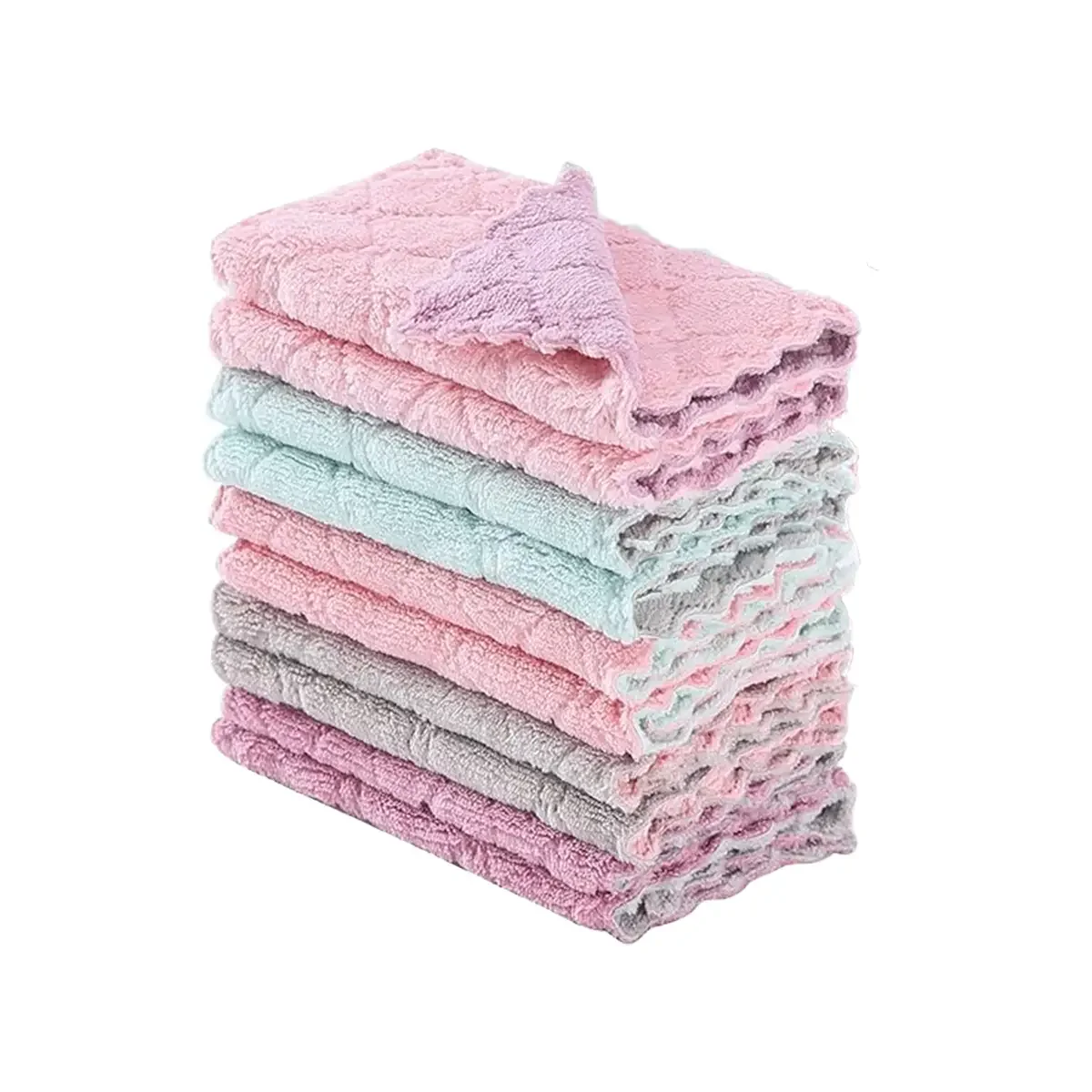 

10pcs Soft Reusable Dish Towels, Thickened Coral Fleece CleaningRags, Household Absorbent Non-shedding Dishwashing Cloth,Doubl