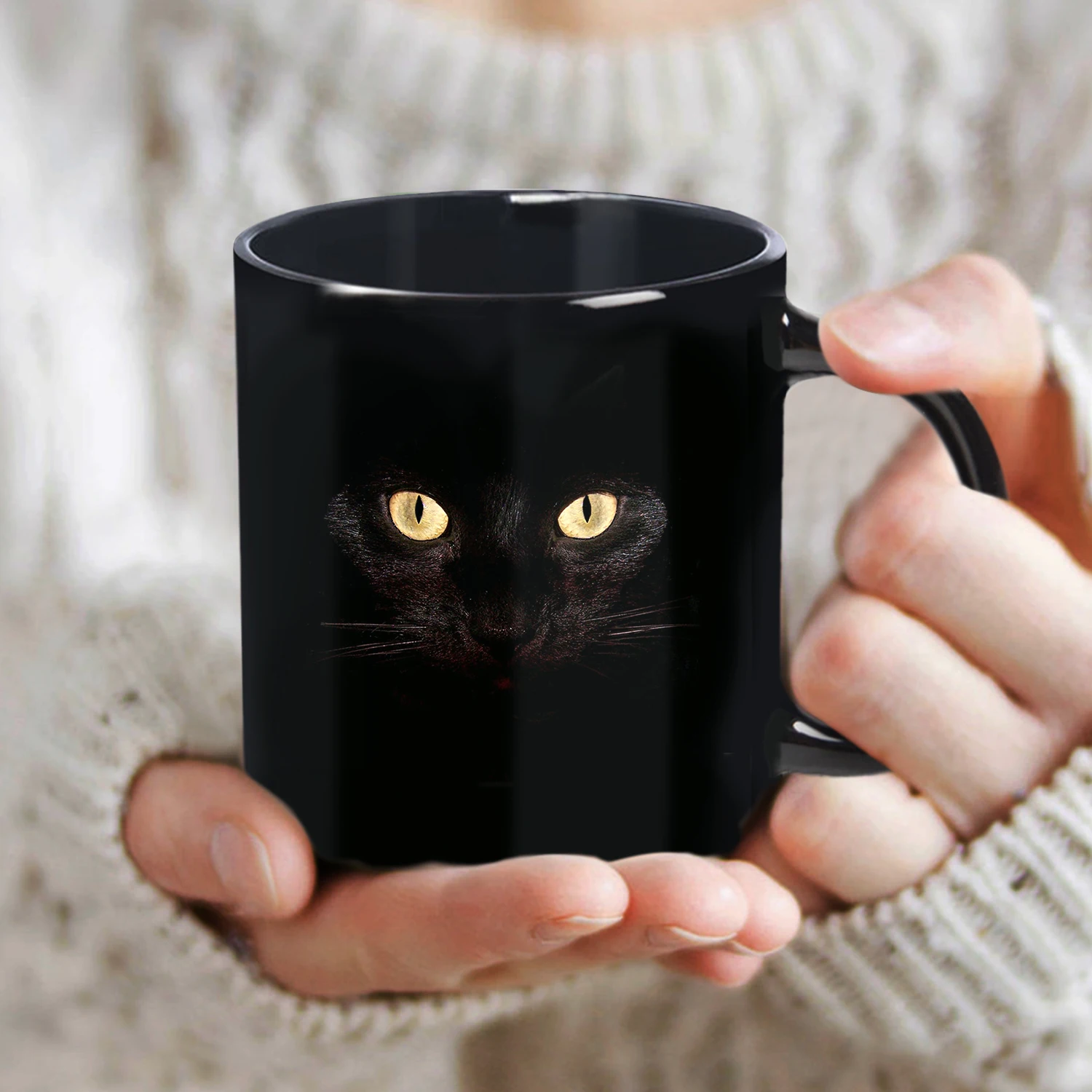 1pc, Black Cat Coffee Mug 11oz -Playful Design - Heartwarming Gift for Cat Lovers, Birthday, Valentines or Halloween Celebration