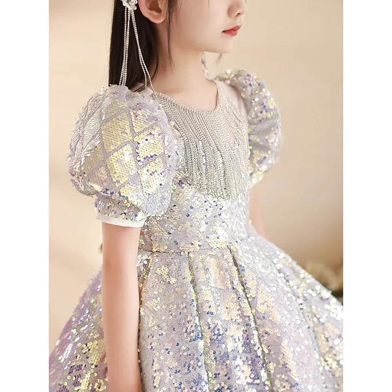 2024 Luxury Birthday Dress for Girls Kids Princess Sequined Ball Gown for Formal Occasions Children Prom Dresses Teens Partywear