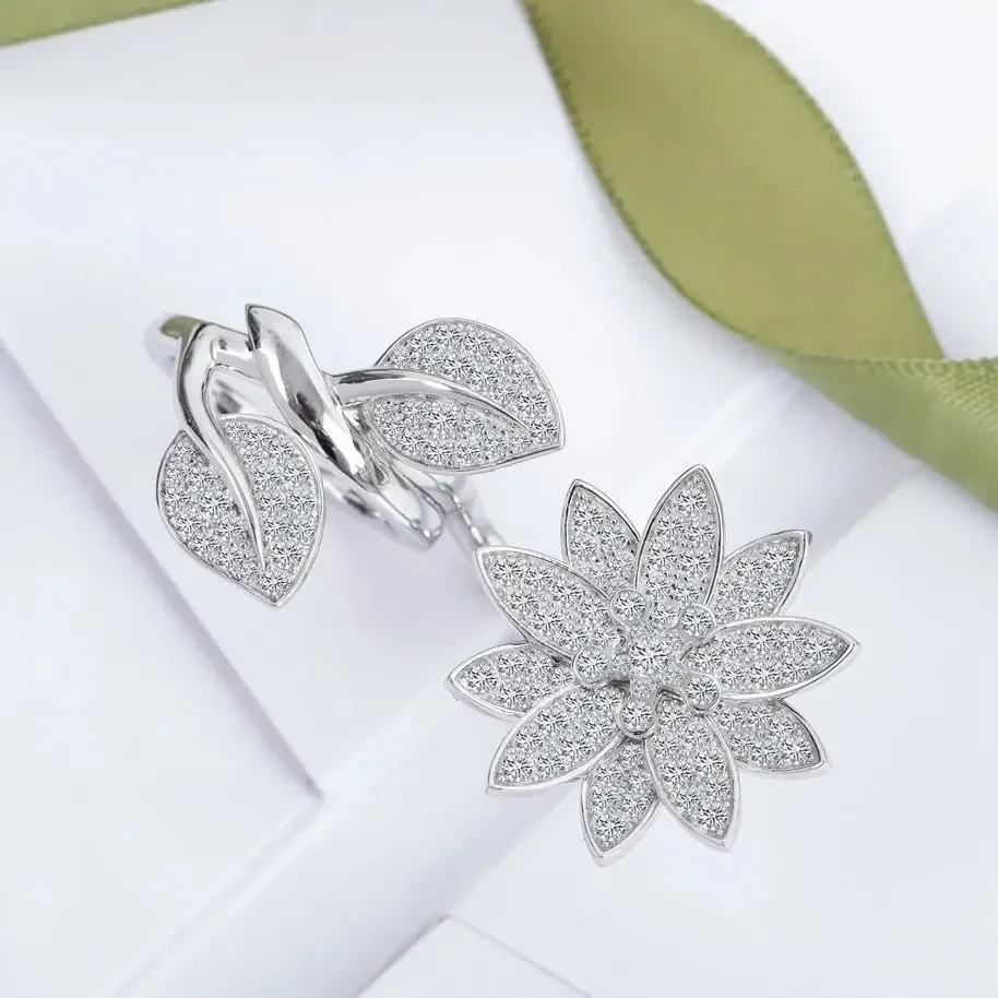 

Europe Designer Brand Silver Double Lotus Luxury Charm Ring Women Top Quality Luxury Jewelry Trend