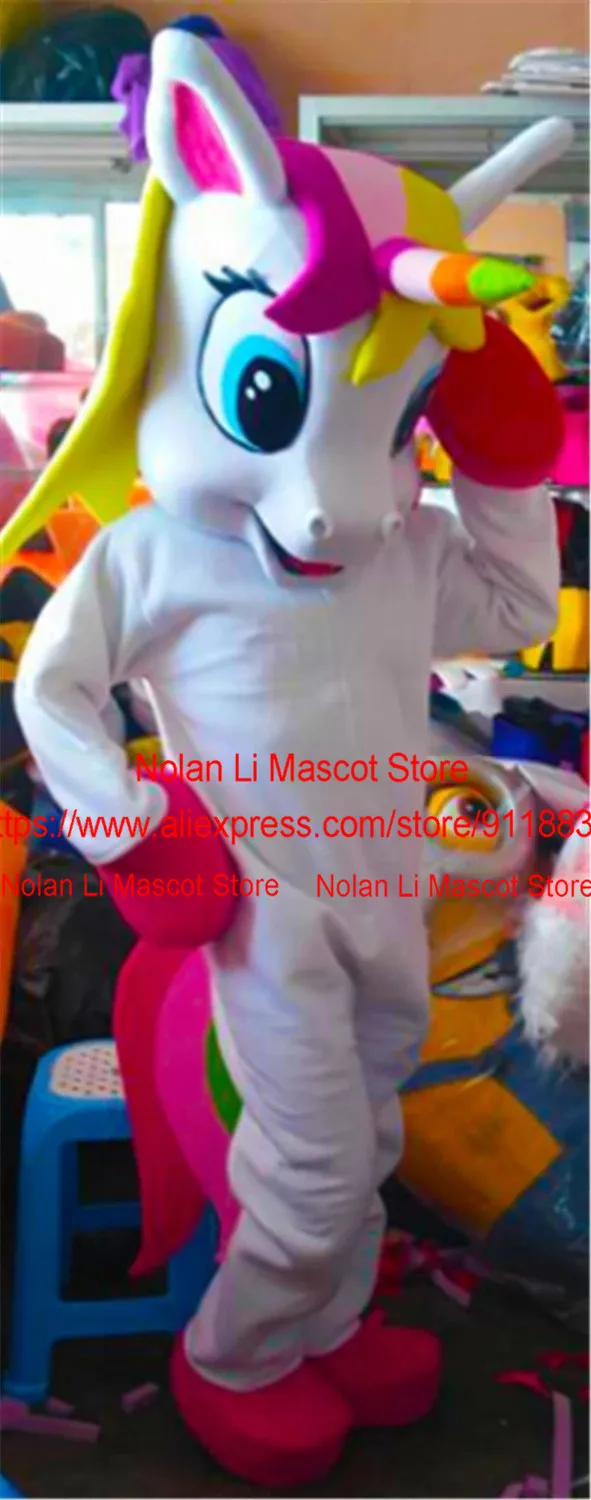 Unicorn Mascot Costume Pink White Rainbow Magic Walk Cartoon Anime Cosplay Performance Stage Promotion Birthday Party 1262