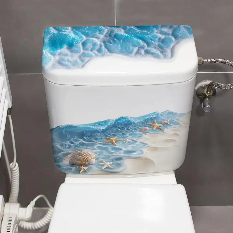 1Pcs Ocean Wave Toilet Sticker Bathroom Realistic Beach Floor Decal Waterproof Anti-Slip Removable Bathtub Seashore Decoration