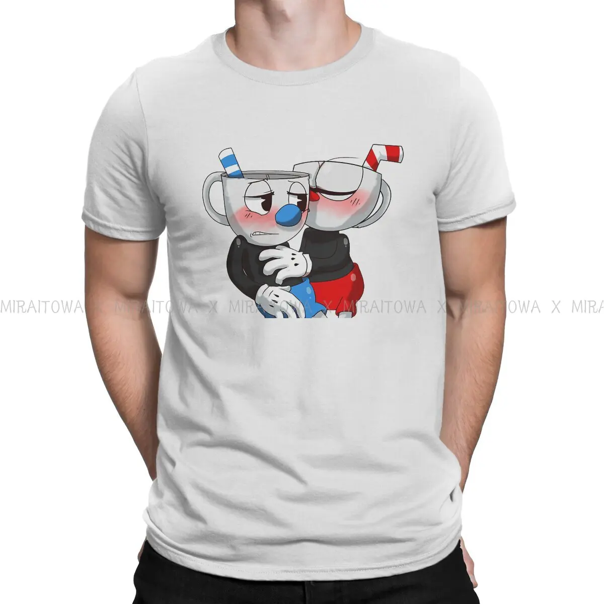 Cup Head Mugman Kiss  Hip Hop TShirt Cuphead Battle Adventure Game Style Tops Comfortable T Shirt Male Short Sleeve Special Gift