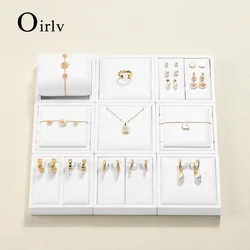 Oirlv White Leather Jewelry Display Set Shop Cabinet Display Props Necklace Display Bust Jewelry Store Ring Earrings Bangle Tray