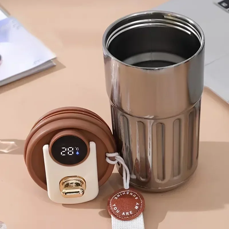 1pc,travel cup with temperature display,15.22oz stainless steel vacuum cup, portable coffee cup,summer and winter birthday gift.
