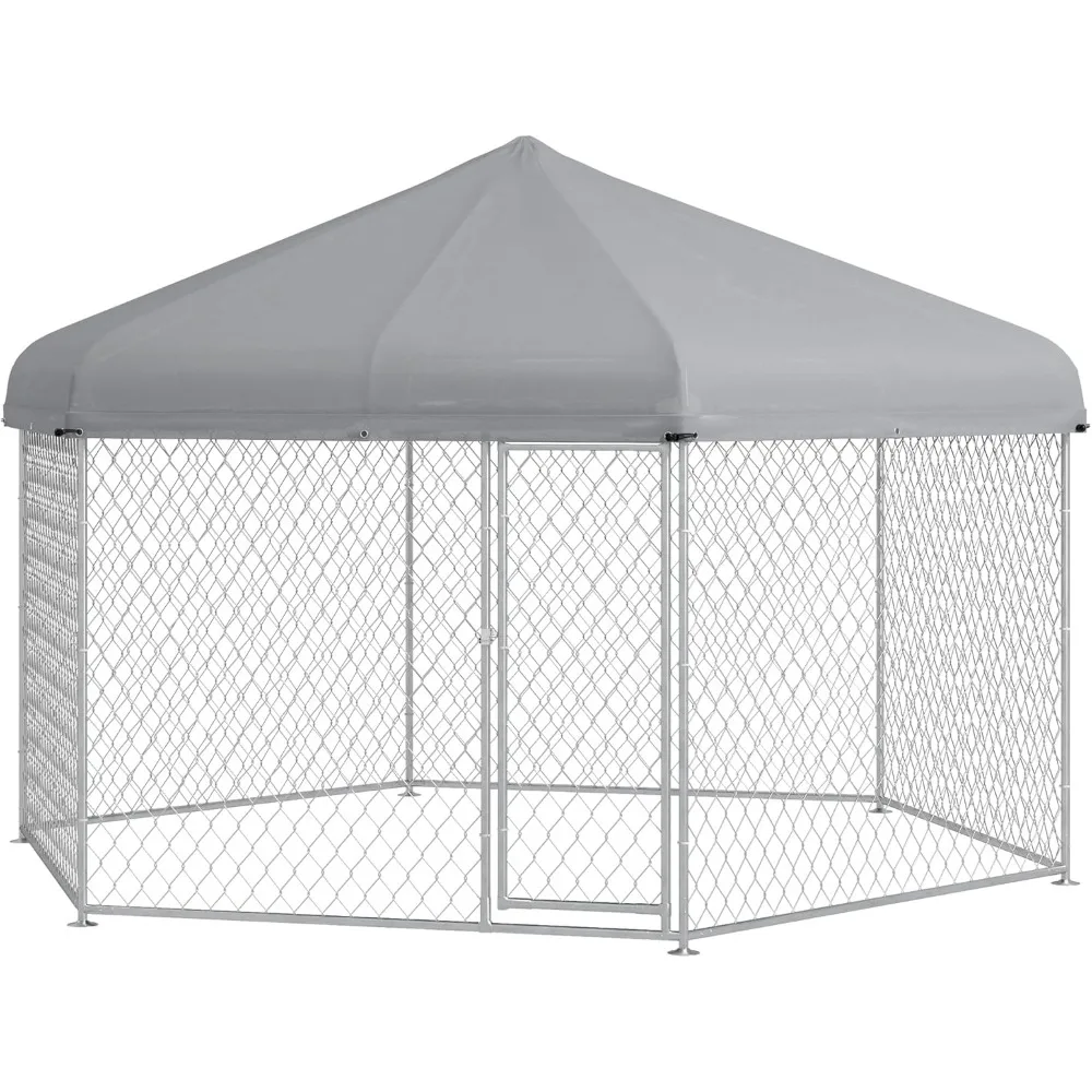 

13.4' x 11.5' x 8.8' Dog Kennel Outside, Heavy Duty Chain Link Dog Run Playpen Fence with Waterproof, UV Resistant Roof, Lockab