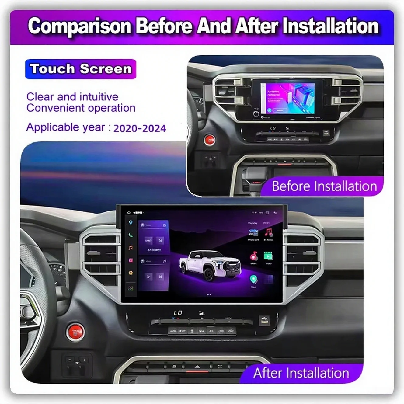 14.6Inch Andriod 13 Radio CarPlay For Toyota Tundra series 2020-2024 Cars GPS Navigation Multimedia Player screen