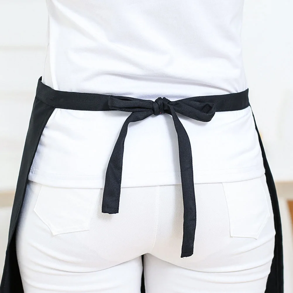 

1Pcs Kitchen Apron Half-Length Comfortable Polyester Home Cooking Apron Pocket Design Practical Black Kitchen Supply
