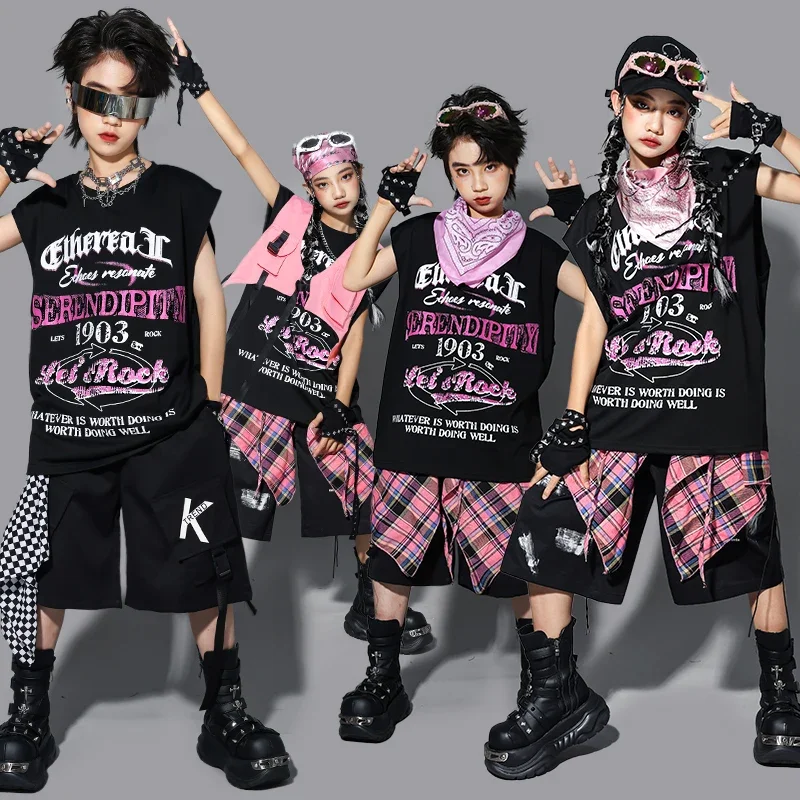 

Kids Hip-Hop Dance Suit Child Performance Streetwear Outfit Boys Girl Fashion Hiphop Long Sleeve Cropped T-shirt Shorts Clothing