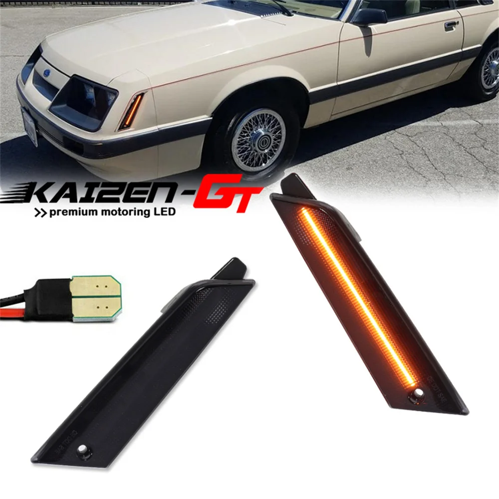 

Smoked Lens Amber Yellow / White LED Car Front Bumper Side Marker Indicator Lights For 1979-1986 Ford Mustang Turn Signal Light