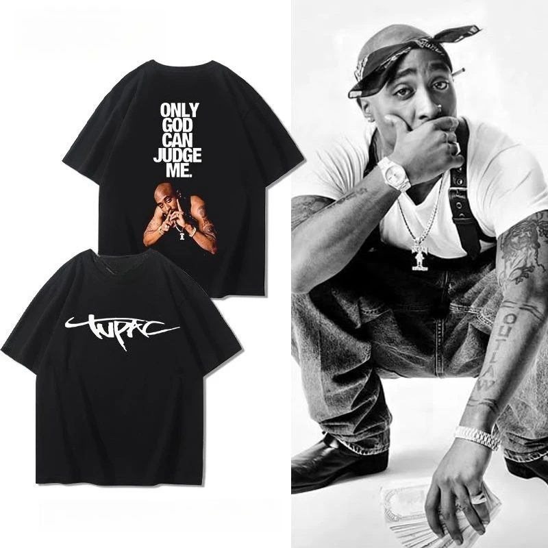 

Tupac 2Pac Rock Band Peripheral T-shirts for Boys and Girls in Summer, Pure Cotton Portrait Retro American Short-sleeved Style