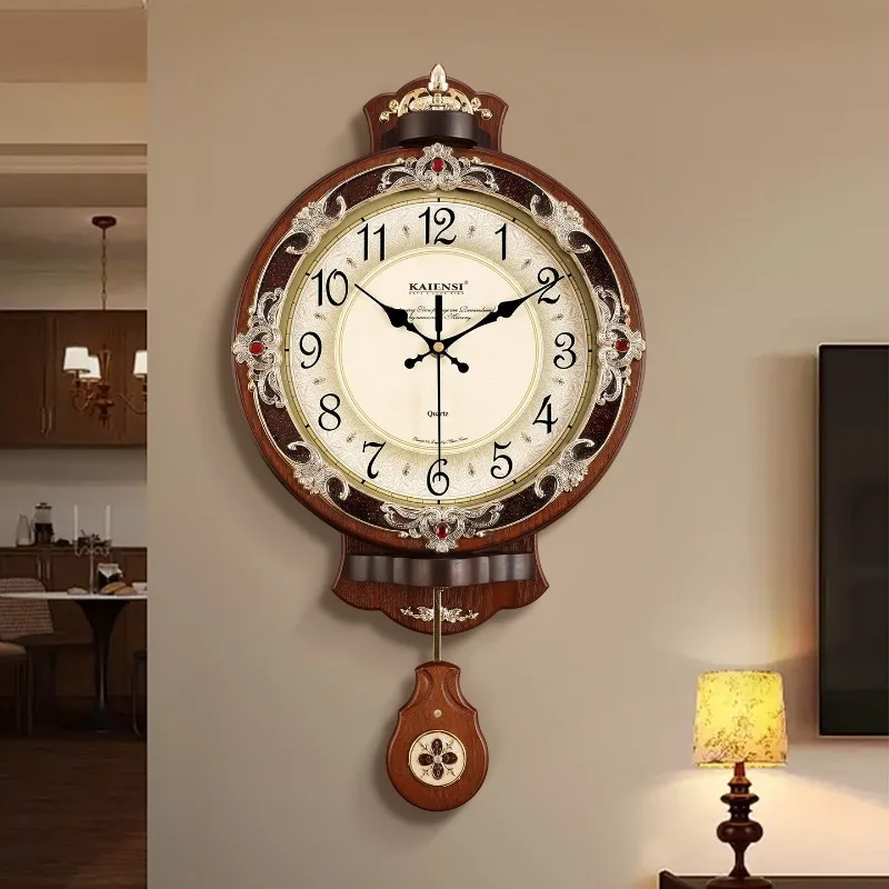 European Vintage Wall Clocks Indoor Fashion Hanging Timer Silent Swing Watch Living Room Household Irregular Art Decor Clock