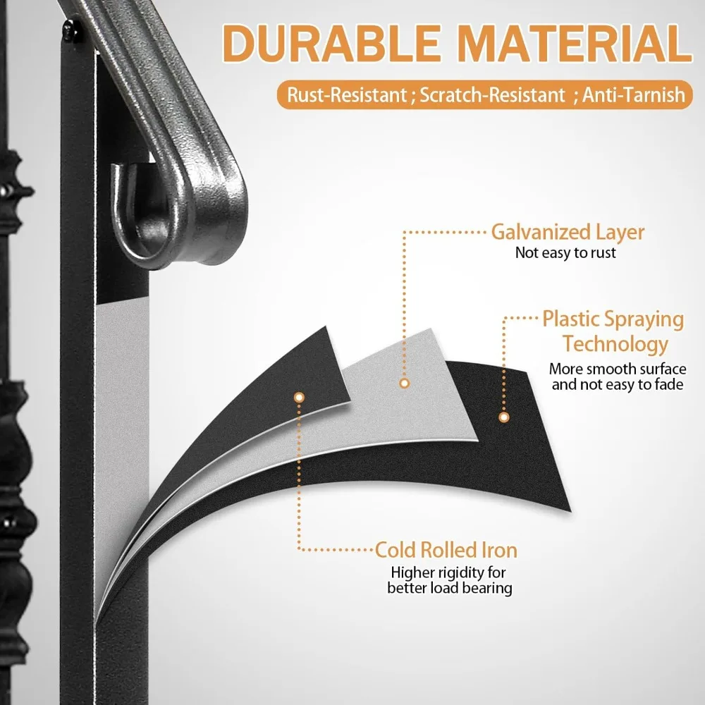 2 Pack 5 Step Handrails for Outdoor Steps, Wrought Iron Stair Railing, Metal Hand Railing with Installation Kit, Staircase Handr