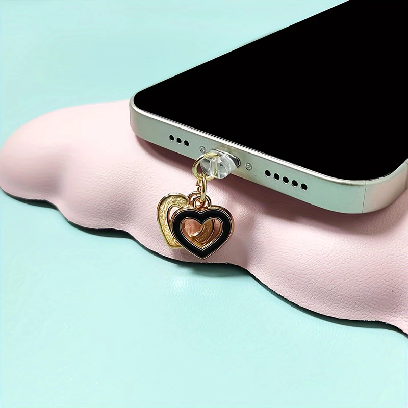 Mobile Phone Dust Plug Black White Love Heart-shaped Phone Pendant For Phone Accessories For Type-C Port Pendant Decoration