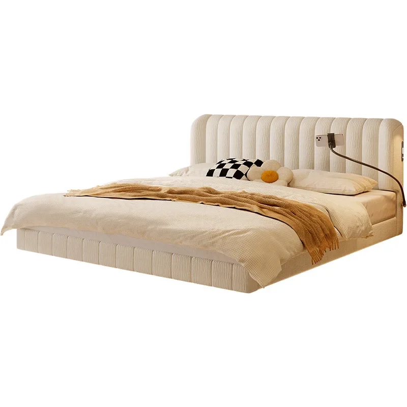 

Vintage Cream Piano Keys Chenier Suspension Modern Simple Master Bedroom Double Queen Bed Cat Claw Fabric Bed