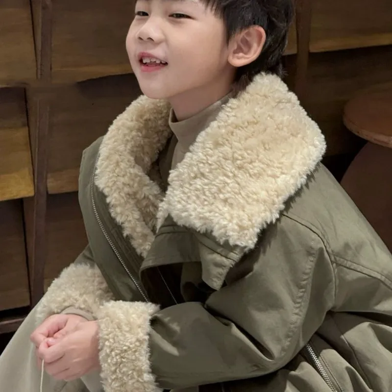 

Children's Thick Cotton Coat Jacket Autumn Winter Boys Girls Lamb Wool Warm Casual Outerwear 3 5 7 9 11 13Y