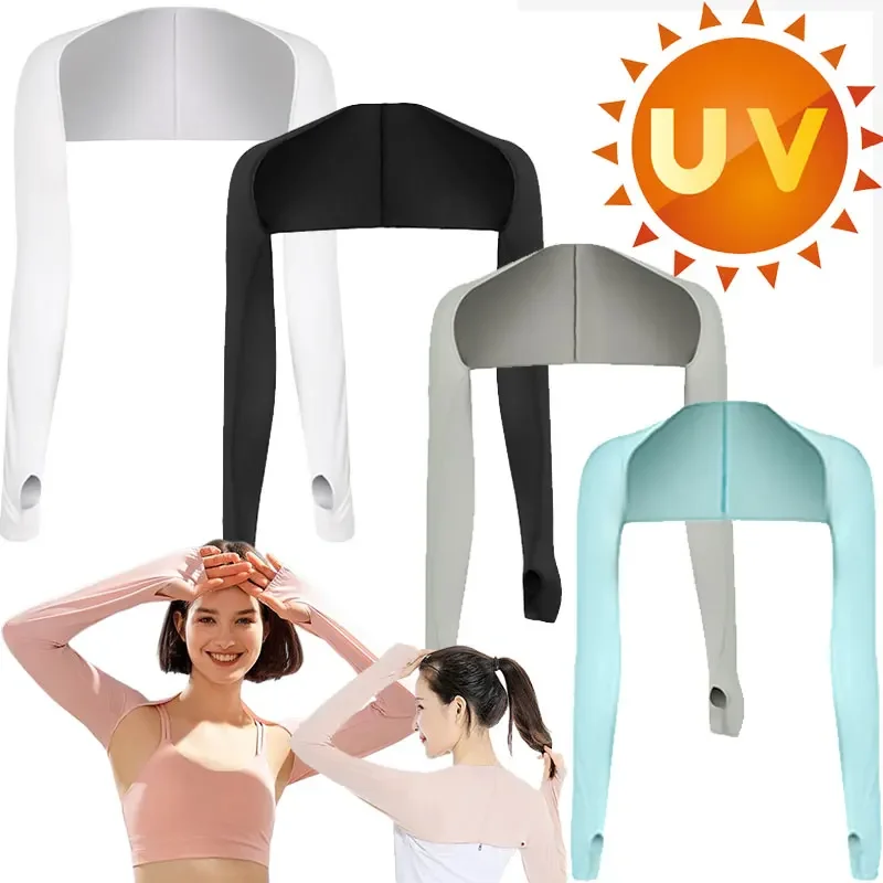 Summer Ice silk Sun UV Protection Hand Cover Cooling One Piece Long Sleeved Outdoor Running Cycling Arm Sleeves Ultra-thin Shawl