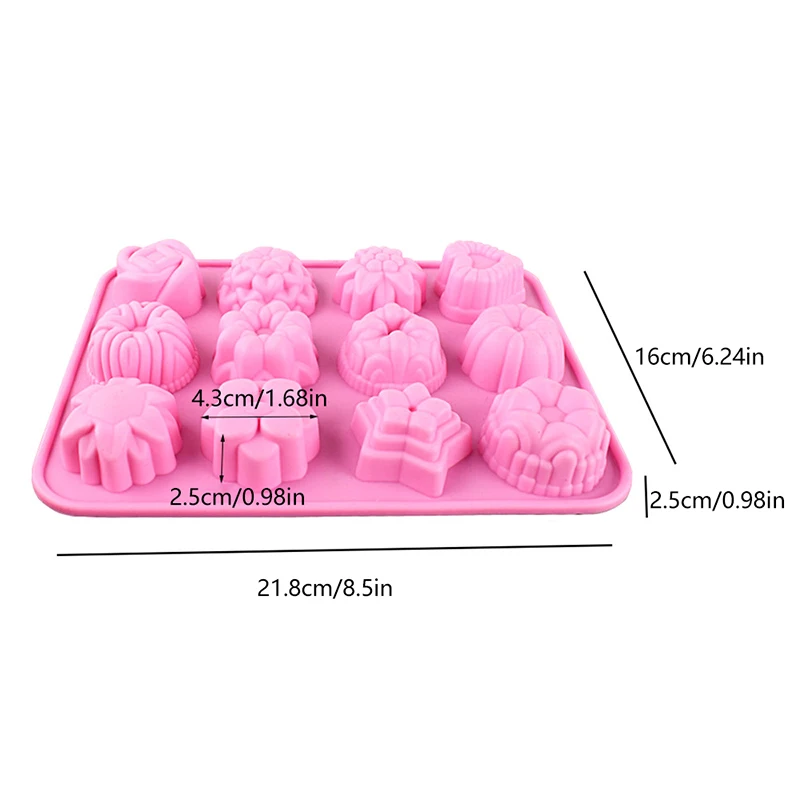 12 Holes Silicone Pastry Chocolate Molds For Oven Individual 3D Mini Dessert Flowers Heart Star Muffins Cupcake Baking Pan Tray