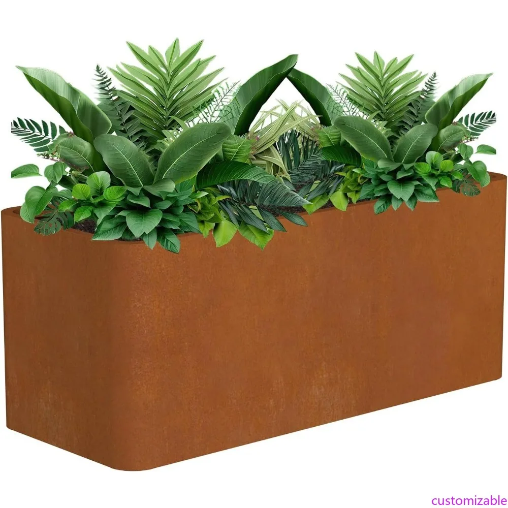 

Large Outdoor Rectangular Corten Steel Planter Box, 36 Length x 15 Width x 15 Height, Heavy Duty Modern Flower Pot for Porch and
