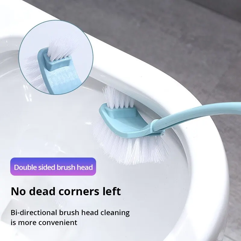 Multi-function Double Head Clean Toilet Brush Soft Hair Plastic Curved Brush Bathroom Cleaning Long Handle Corner Brush