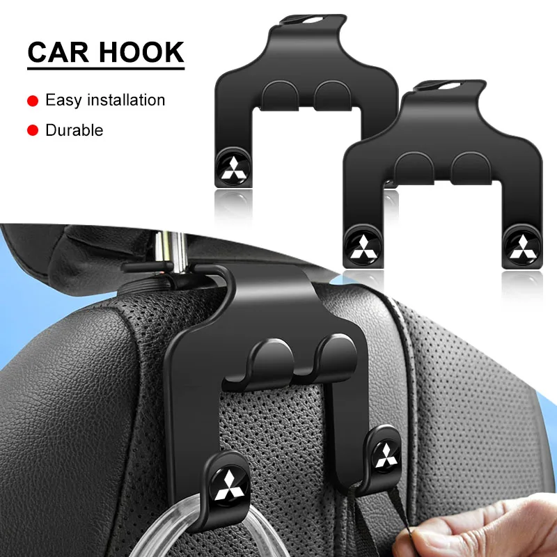 

New Car Seat Back Hook Phone Holder Auto Headrest Storage Double Holder Emblems For Mitsubishi ASX Lancer Pajero Outlander L200
