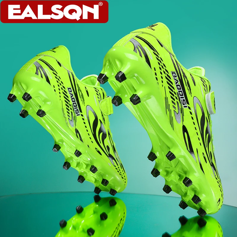 Lightweight Kids Soccer Shoes Hook&Loop FG Long Spikes Football Cleats for Boys Student Outdoor Grass Match Training Sneakers