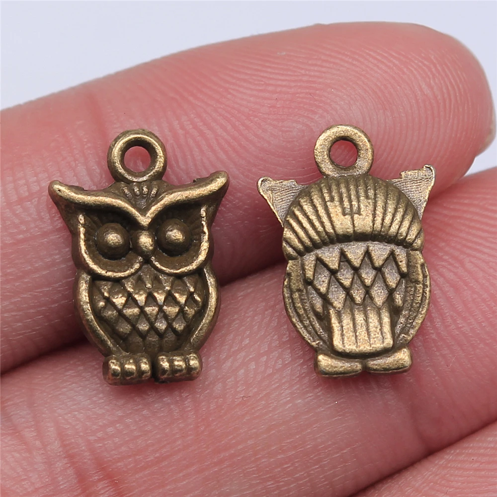 WYSIWYG 10pcs 16x12mm Charms Big Eyes Owl Antique Making Pendant Fit Vintage Tibetan Bronze Silver Color DIY Handmade Jewelry