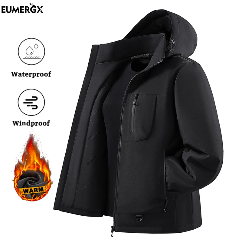 EUMERGX Warm Ski Suit Women Waterproof Windproof Windbreaker Hiking Camping Skiing Climbing Rain Coat Graphene Inner Jackets