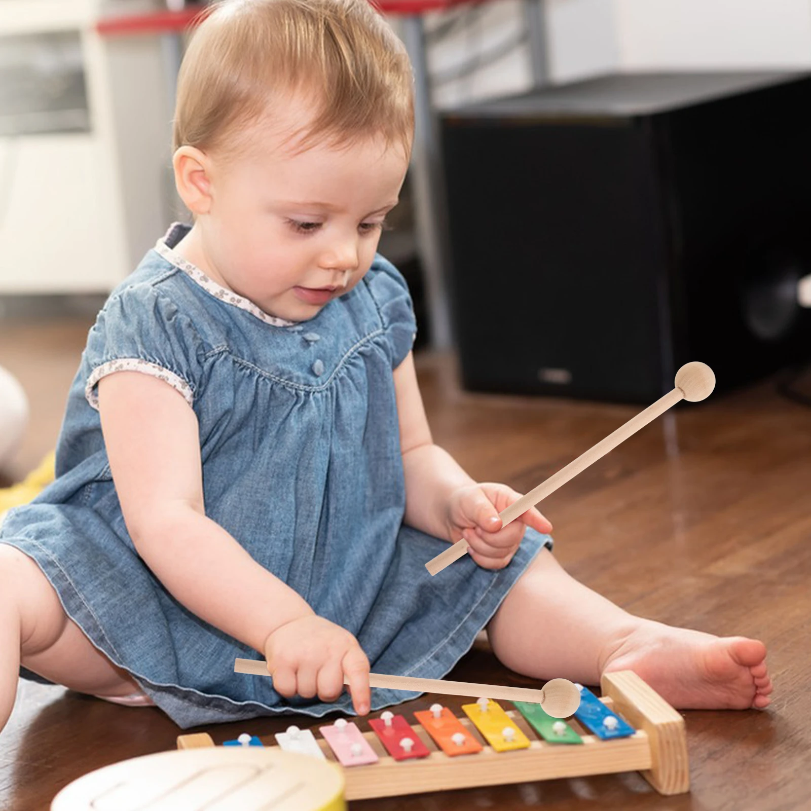 

2pcs Xylophone Mallets Wooden Kids Drumsticks Glockenspiel Teaching Aid Soft Yarn Hammer Percussion Sticks Toys Musical