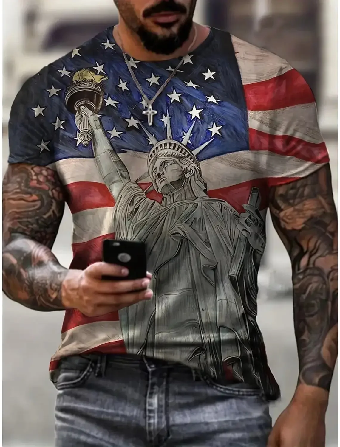 Summer Men's T-shirt 3d Print USA Flag T Shirt Oversized Tees Tops Casual Short-sleeved American Streetwear Fashion Men Clothing