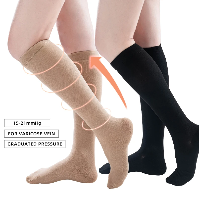 2 Pcs/Pair Medical Compression Calf Sleeves Wrap Toes Sports Breathable Varicose Veins Socks Pain Relief Socks Unisex 15-21mmHg