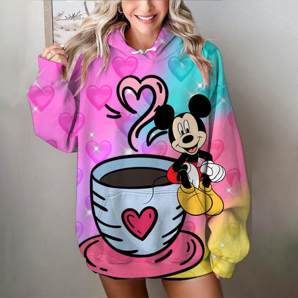 Disney Minnie Mickey Mouse print Hoodies Women Oversized Polyester Long Sleeve Female Sweatshirt Streetwear Ladies Clothes Winte