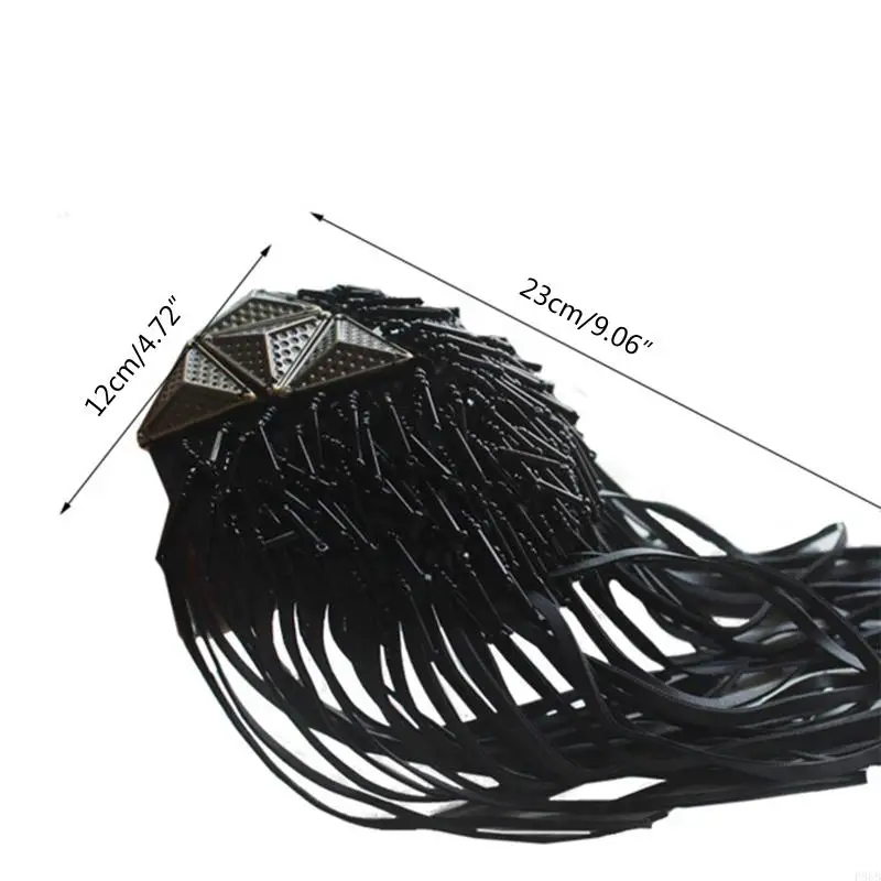 P88B Leather Chain Shoulder Patches Motifs Fringe Tassel Epaulets Shoulder Brooches