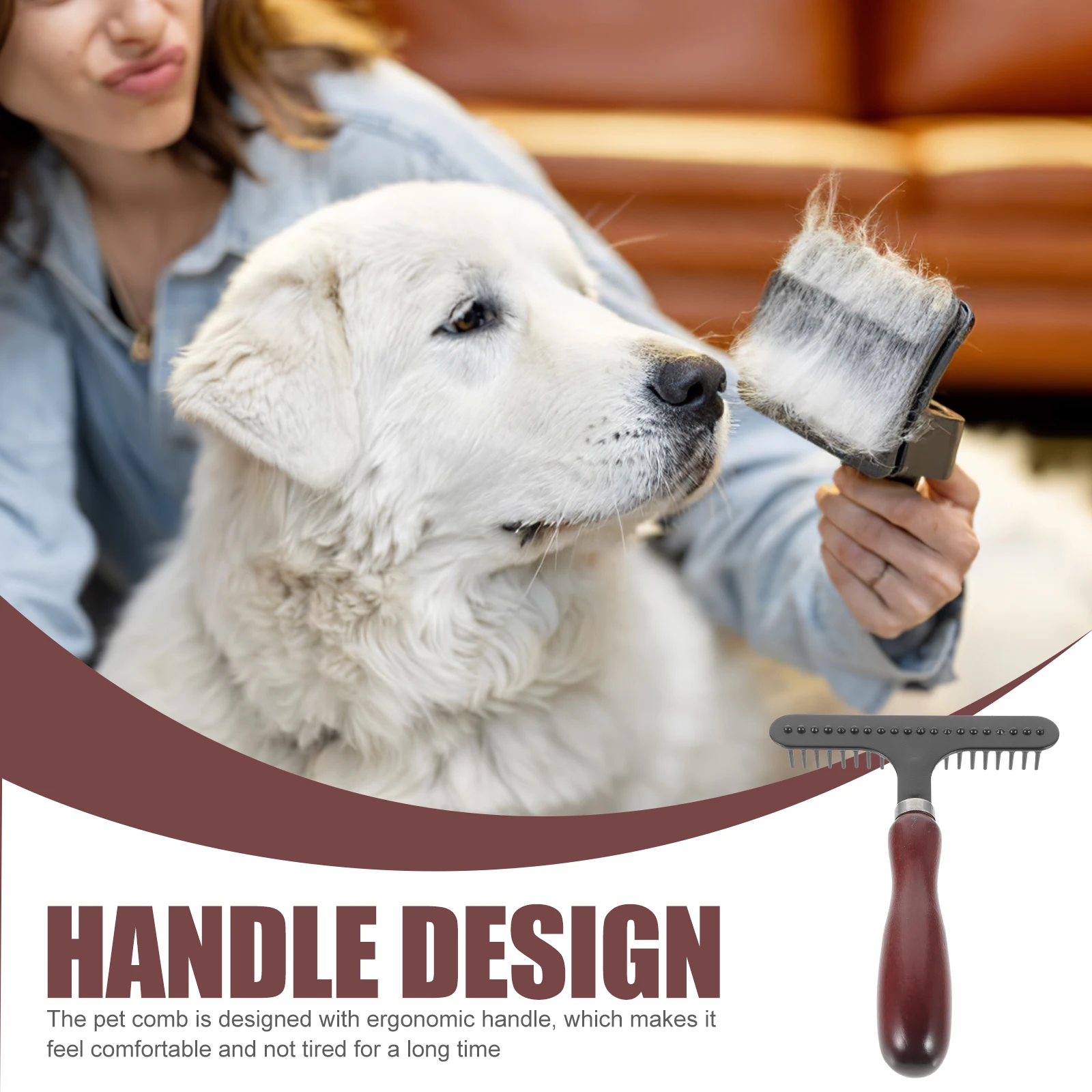 

Pet Comb For Dogs Grooming Brush Stainless Steel Bristle Ergonomic Handle Durable Wooden Handle Dog Hair Removal Tool Puppy